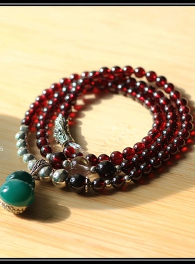 原创设计石榴石925银葫芦手链女