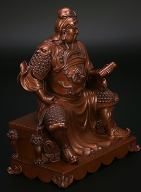 纯紫铜武财神看书关公像