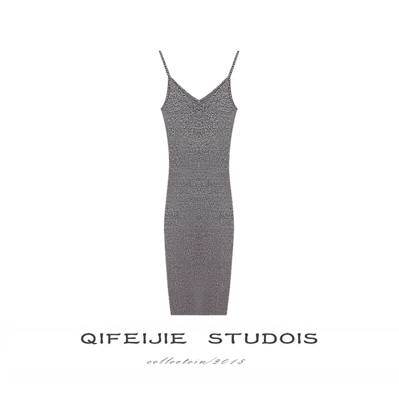 针织吊带打底裙紧身黑色性感背心裙 绮菲婕连衣裙