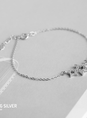 可调节手链手链纯银星星钻女