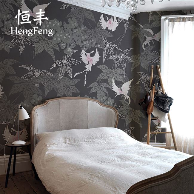 恒丰美式复古壁纸客厅凤凰电视背景定制墙布壁画玄关卧室无缝墙纸