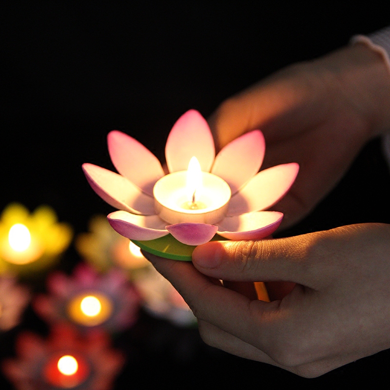 许愿河灯水灯七夕中秋节荷花灯莲花灯蜡烛水灯浮水灯节日河灯花灯-图1