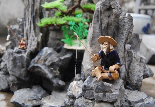 姜太公钓鱼夫假山盆景陶瓷小摆件鱼缸水族造景吸水石装饰庭院创意 - 图1