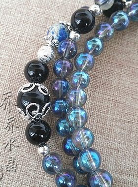 天然白水晶蓝镀彩纯银挂扣唐卡项链银色泰国链佛牌毛衣挂链可定制