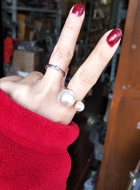 食指戒指女夸张潮人大珍珠开口时尚学生党个性轻奢小众设计高级感