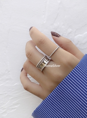 通体字母签名珠面细边开口戒指