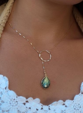 彩虹拉长石纯银14k金填充项链