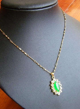 胡二翡翠老坑沙金色吊坠子项链子