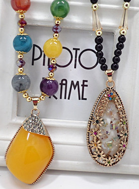 x488民族风原创仿蜜蜡长款毛衣链