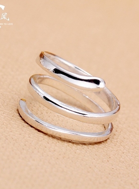 光面三环足银情侣简约中性戒指