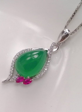 吊坠时尚潮流爱心项链绿色玉髓