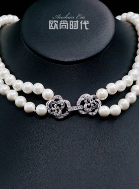 双层花朵项链短款天然淡水珍珠