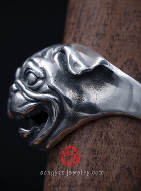 S925纯银十二生肖巴哥狗戒指