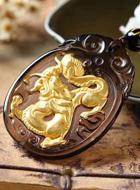 冰种镀金黑曜石饰品吊坠添贵