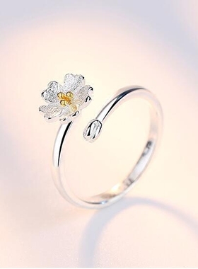 纯银韩版花朵流行开口戒指