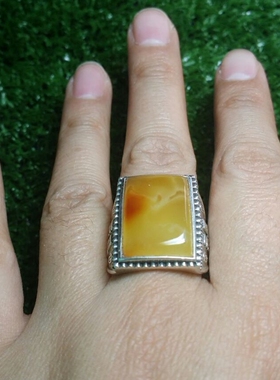 纯银复古长方形福字活口戒指空托