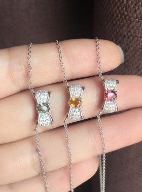 925纯银彩色蓝宝石蝴蝶结项链