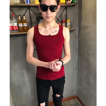 Summer vest men's sweat vest men's fitness tight sports bottoming shirt men's solid color cotton vest stretch men's trendy