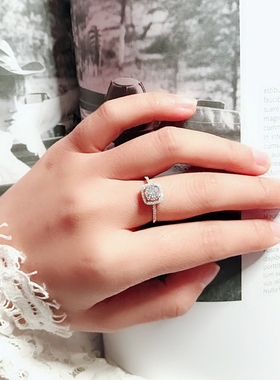 方钻戒指女s925纯银食指中指求婚