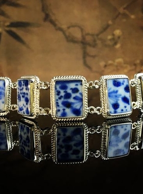 孤品原创纯银女士镶嵌古典手链