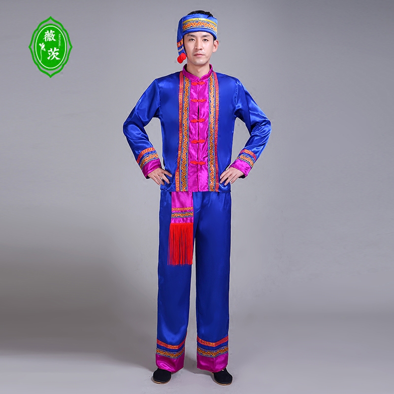 薇茨旗舰店苗族演出服长袖男成人贵州少数民族舞蹈服壮族舞台葫芦丝表演服装0