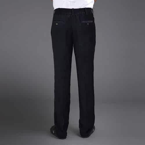 男士唐装裤子松紧腰秋冬季中国风男装休闲黑色纯色 中式长裤 - 图0