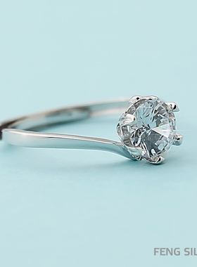 钻戒戒指烽之银纯银钻石女