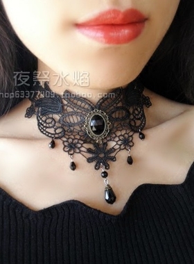 哥特风手术疤痕颈纹镂空蕾丝项链