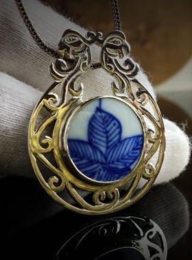 古瓷片吊坠首饰银挂件