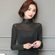 Bright silk turtleneck women's long sleeve mesh bottoming