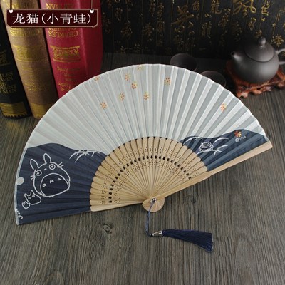 木木夕卡通龙猫扇子女扇折扇女式日式和风折扇日本真丝折叠小扇子 虎窝淘