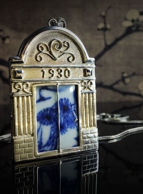 旗袍饰品镶嵌纯银民族风古瓷片