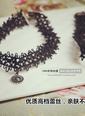 复古时尚风黑色镂空蕾丝短项链