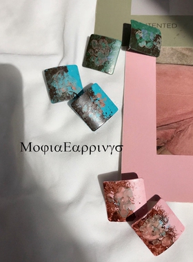 油画风彩绘涂鸦艺术感几何耳环