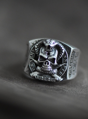 眼镜蛇泰国骷髅纯银吊坠戒指