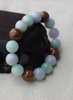 缅甸玉手链手工三彩翡翠手链抛光A货翡翠玉石手链