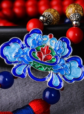 红色朱砂景泰蓝花朵装饰品毛衣链