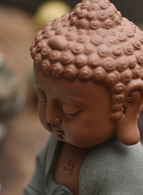 紫砂人物禅意茶桌可爱风小沙弥