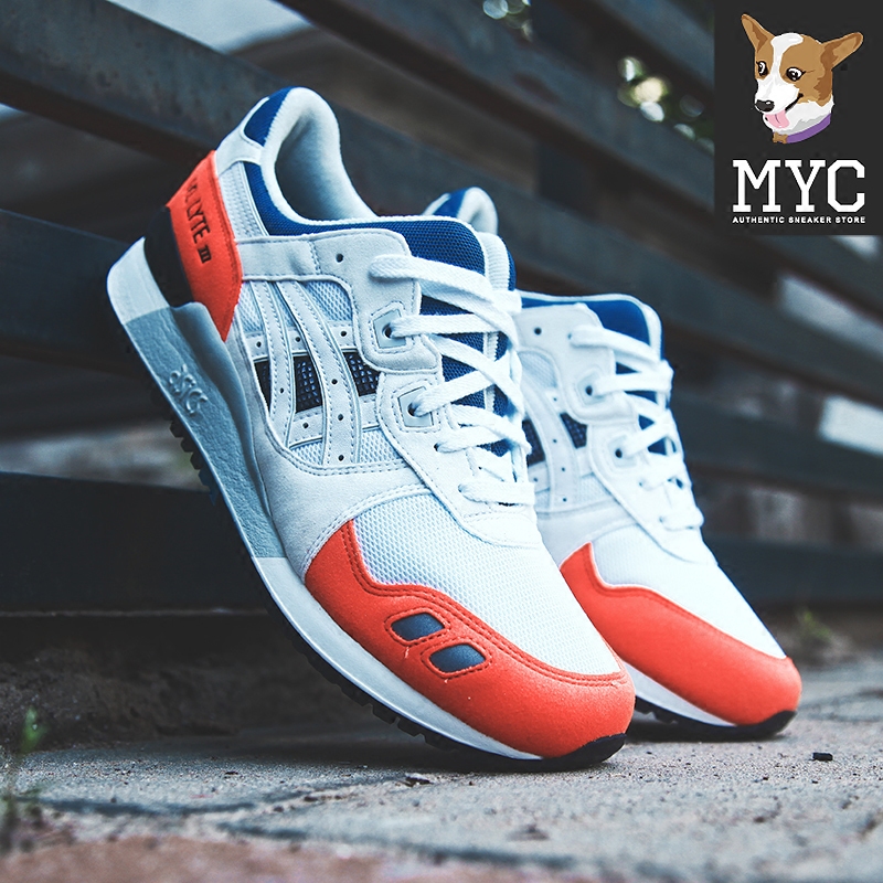 red white and blue asics gel lyte 3