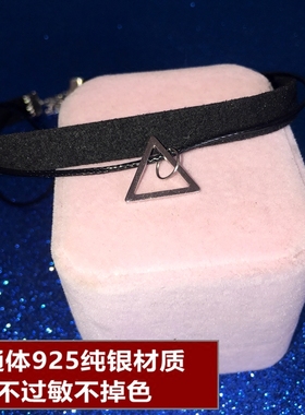 choker纯银几何三角形黑色锁骨链
