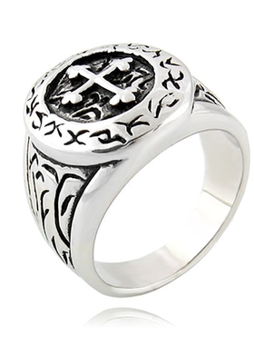 不褪色钛钢欧美风十字架配饰戒子