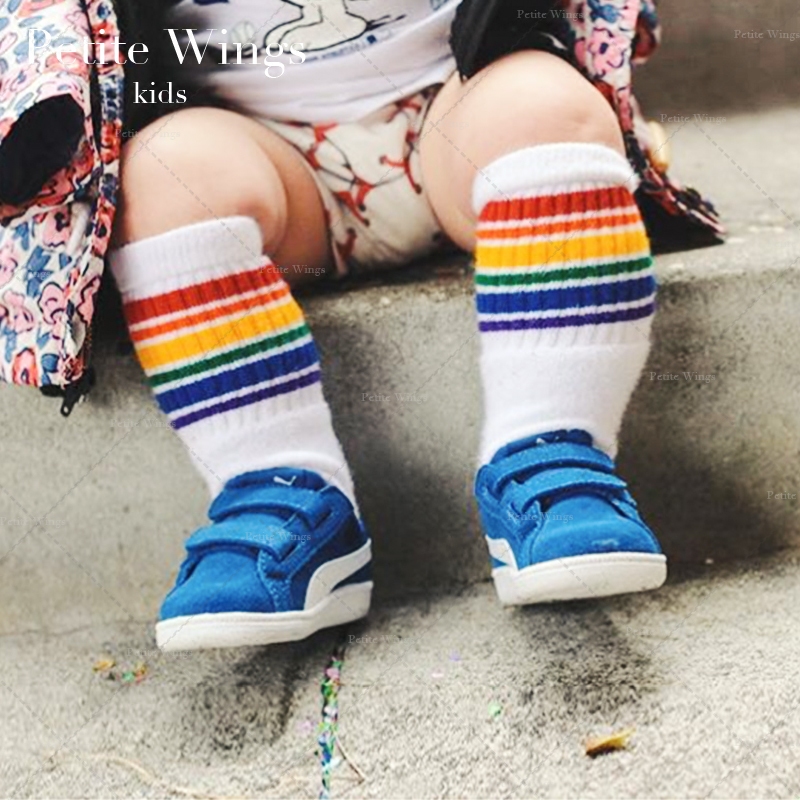 美國Pride Socks嬰兒襪子秋冬兒童棉襪厚條紋保暖中筒寶寶彩虹襪