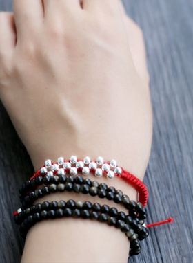 990足银珠手链红绳原创亲子情侣