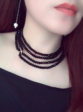 长款尖晶石韩国大气毛衣链