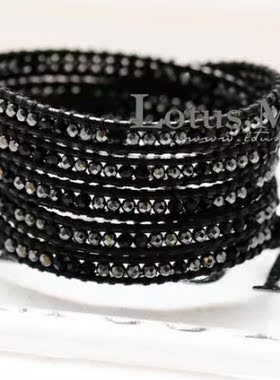 路塔斯曼黑胆石5圈混合皮绳手链