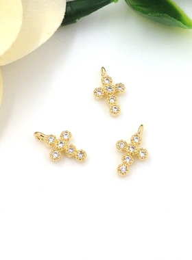 diy饰品配件金色微镶十字架吊坠