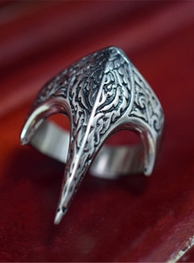 火焰图腾防身鹰嘴戒指男士复古