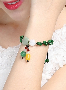 纯然东陵花朵绿色复古民族风手链