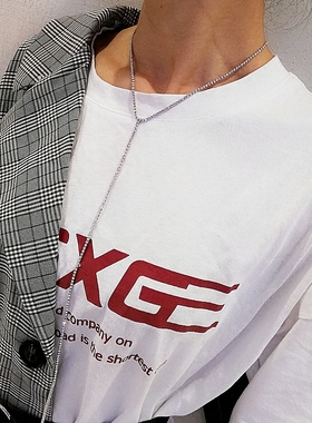 欧美时尚T型单排精致小号闪钻链条脖链长流苏水钻项链颈链锁骨链