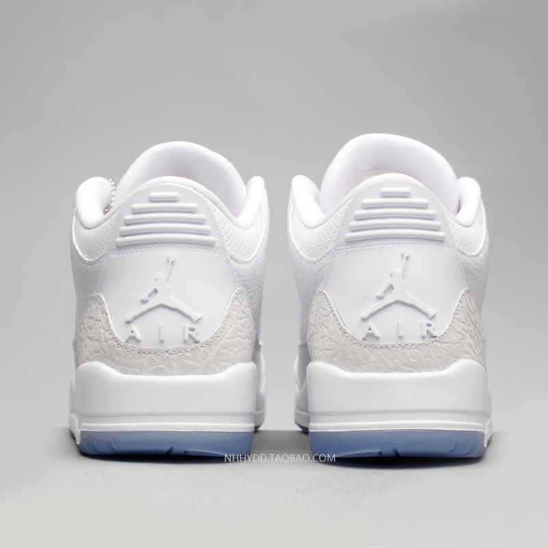 牛哄哄 Air Jordan 3 AJ3 爆裂纹 纯白白猫防滑篮球鞋 398614-111 - 图2